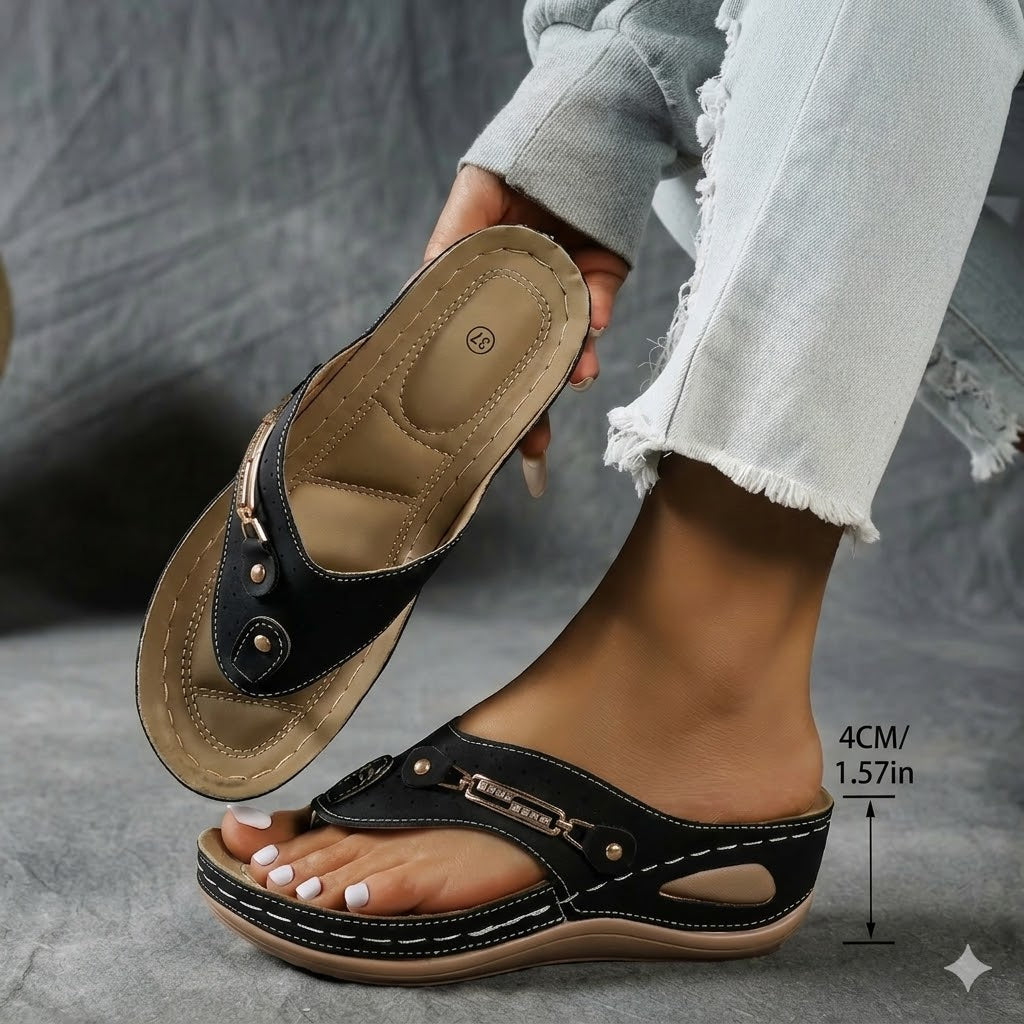 Women's Slippers Summer New Fashion Metal Button Slides Shoes Wedge Beach Sandals Women Outside Platform Leisure Flip Flops